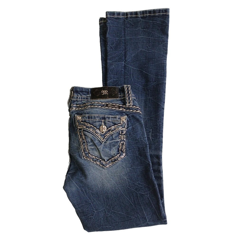 Miss Me Embellished Distress Signature Bootcut Women's Denim Jeans Size 27 X 30